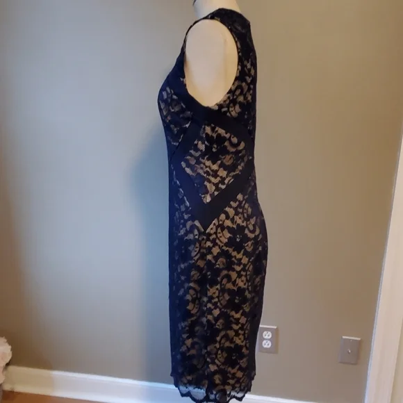 Belle Badgley Mischka Navy Lace Illusions Dress - Picture 4 of 6